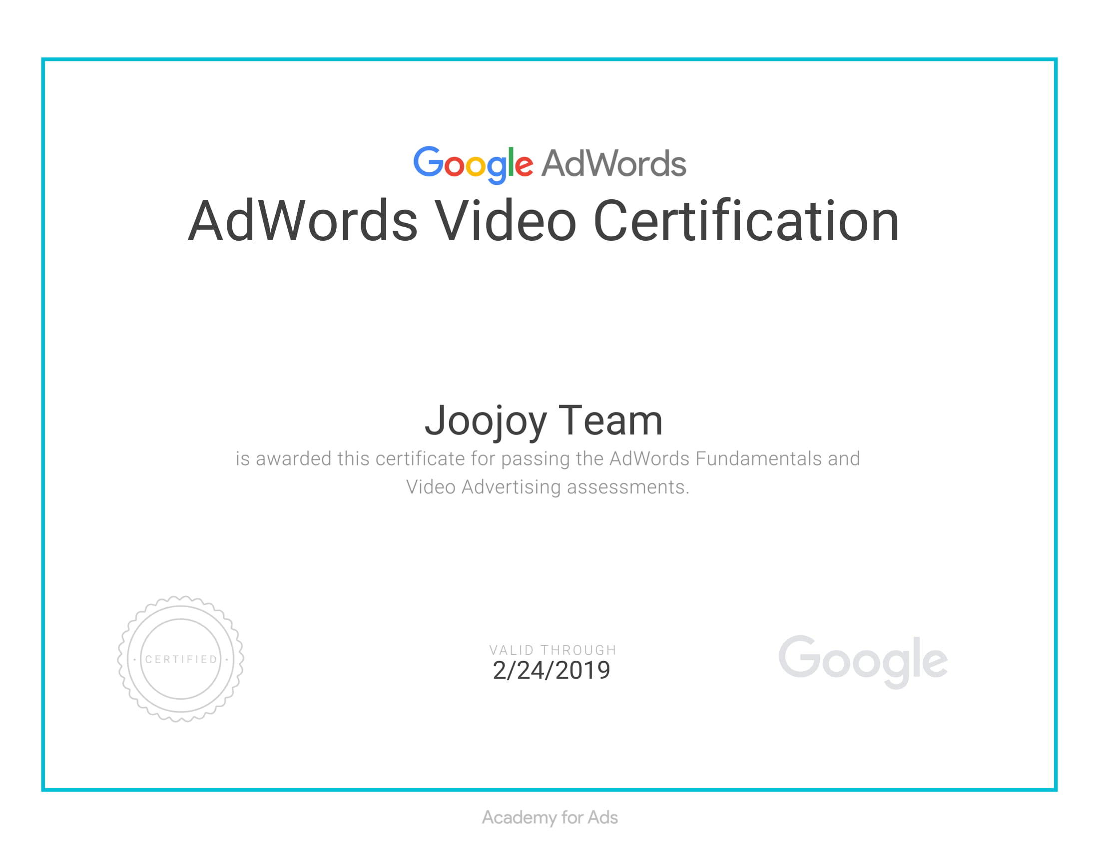 video certificate